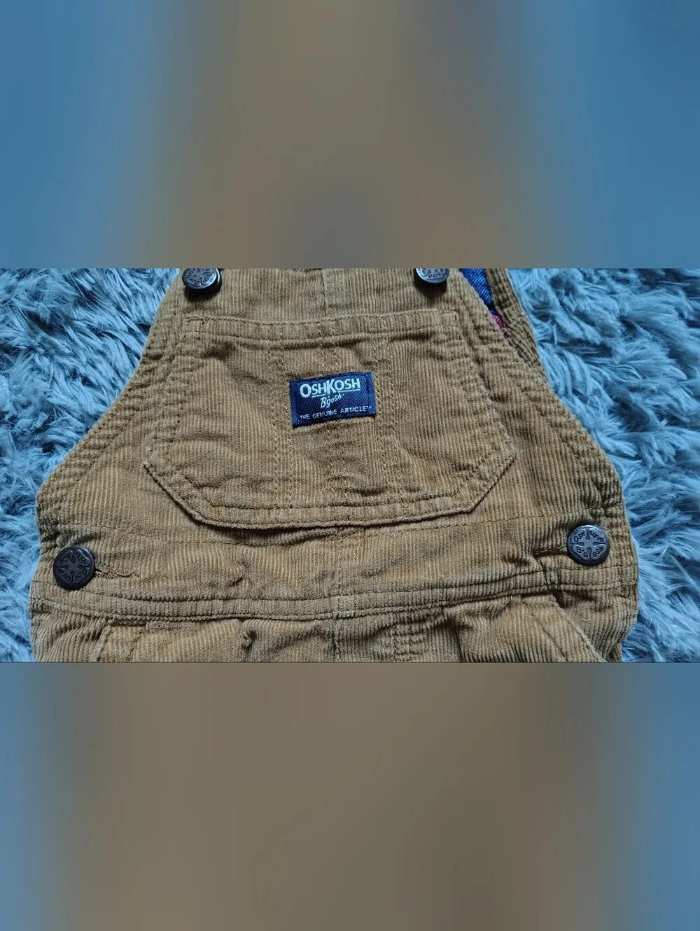 OshKosh B'gosh Tan Corduroy Flannel Lined Carpenter Overalls Infant 9-12 Months